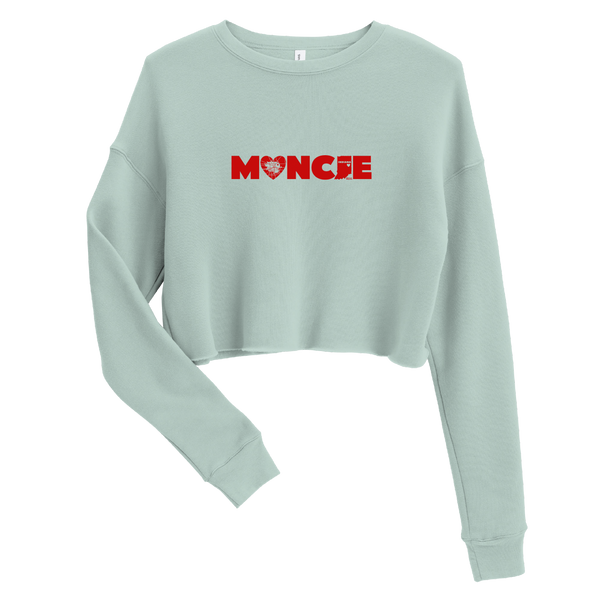 A mockup of the Muncie Heart Ladies Cropped Crewneck