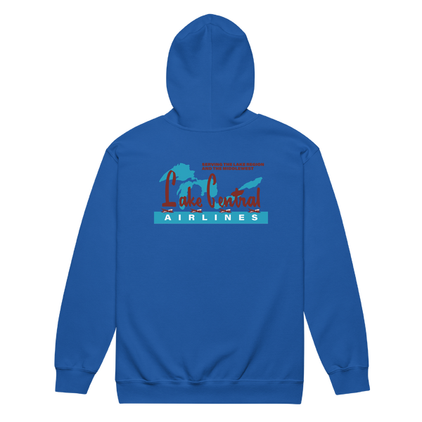 A mockup of the Lake Central Airlines Zipping Hoodie