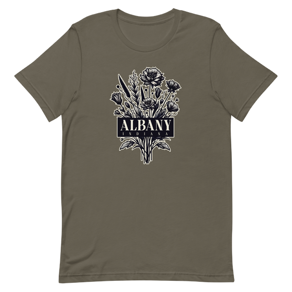 A mockup of the Albany Cottage Core Bouquet T-Shirt