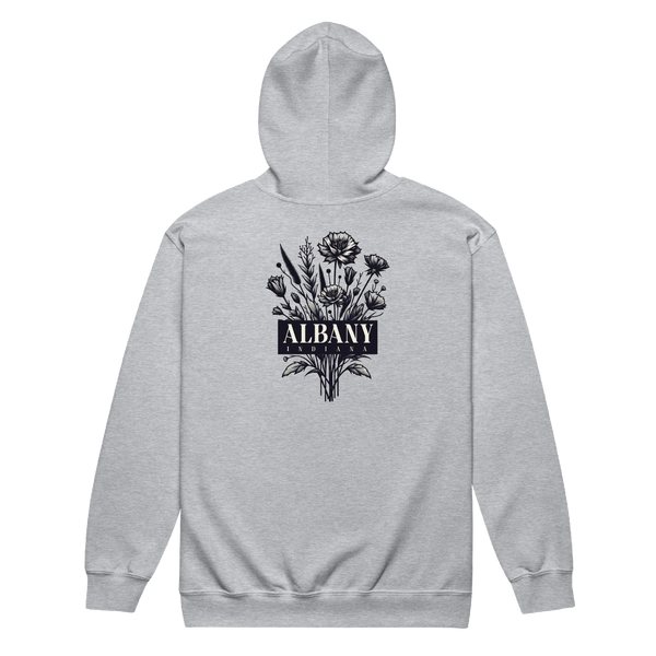 A mockup of the Albany Cottage Core Bouquet Zipping Hoodie