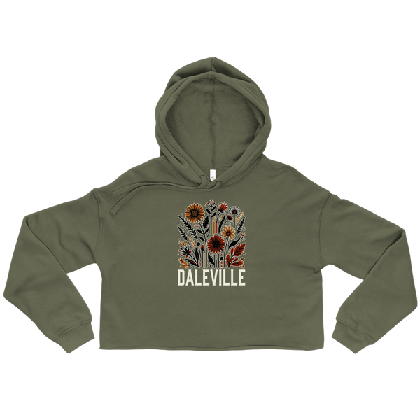 A mockup of the Daleville Cottage Core Bouquet Ladies Cropped Hoodie
