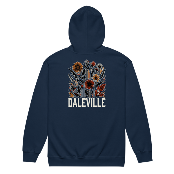 A mockup of the Daleville Cottage Core Bouquet Zipping Hoodie