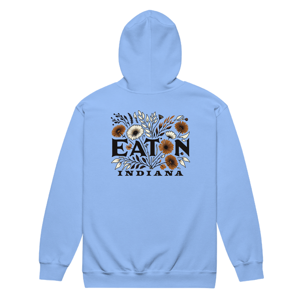 A mockup of the Eaton Cottage Core Bouquet Zipping Hoodie