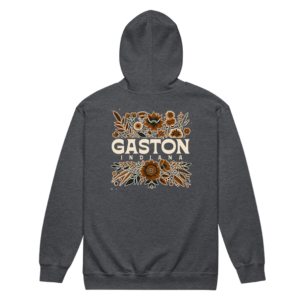 A mockup of the Gaston Cottage Core Bouquet Zipping Hoodie
