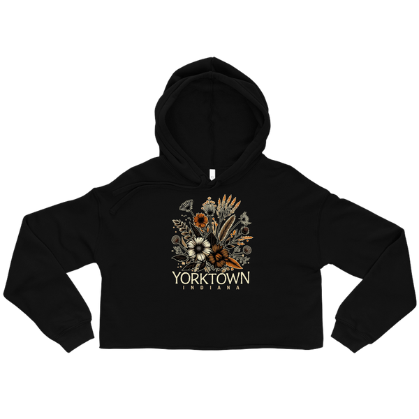 A mockup of the Yorktown Cottage Core Bouquet Ladies Cropped Hoodie
