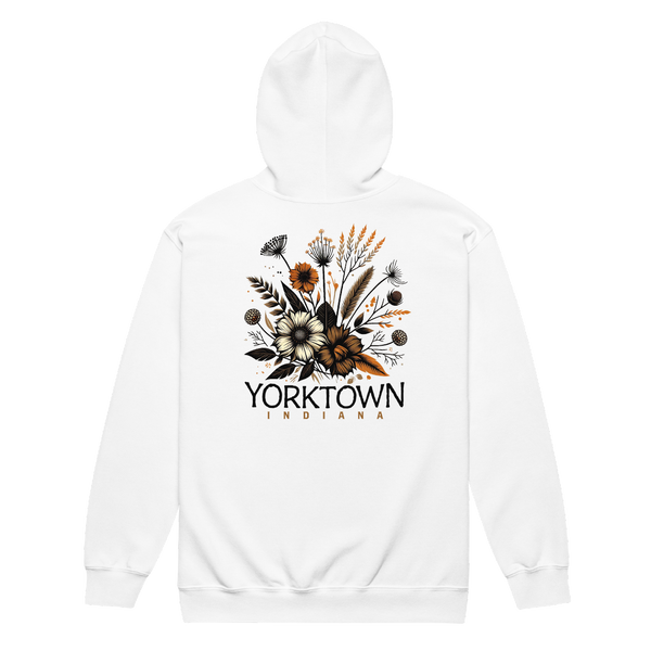 A mockup of the Yorktown Cottage Core Bouquet Zipping Hoodie