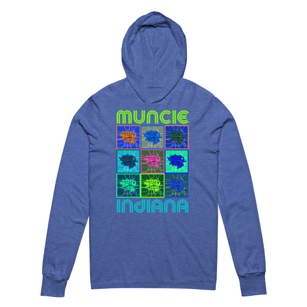A mockup of the Pop Muncie Remix Mirror Hooded Tee
