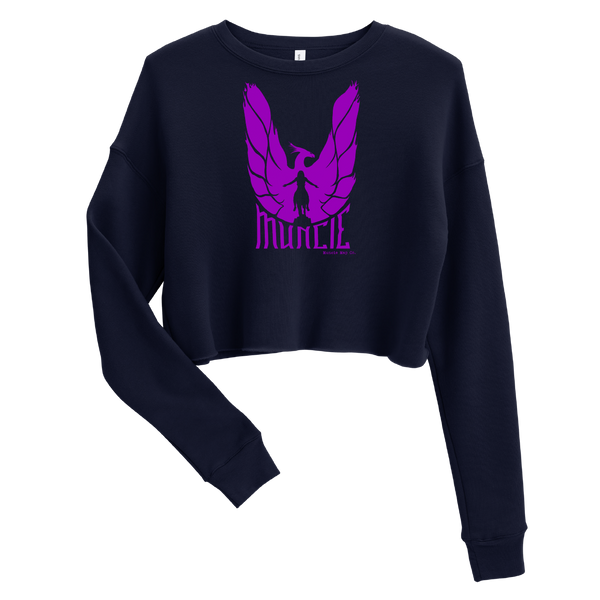 A mockup of the Phoenix Rising Muncie Ladies Cropped Crewneck