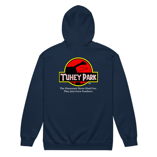 A mockup of the Jurassic Tuhey Park Zipping Hoodie