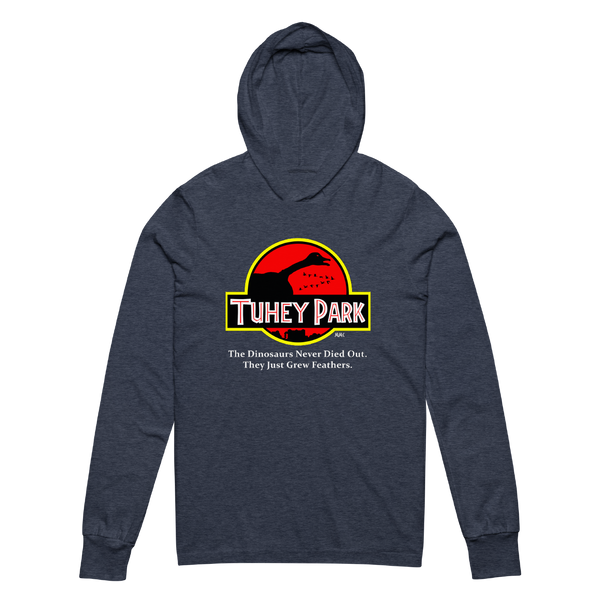 A mockup of the Jurassic Tuhey Park Hooded Tee