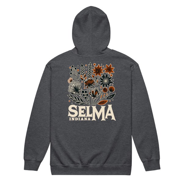 A mockup of the Selma Cottage Core Bouquet Zipping Hoodie