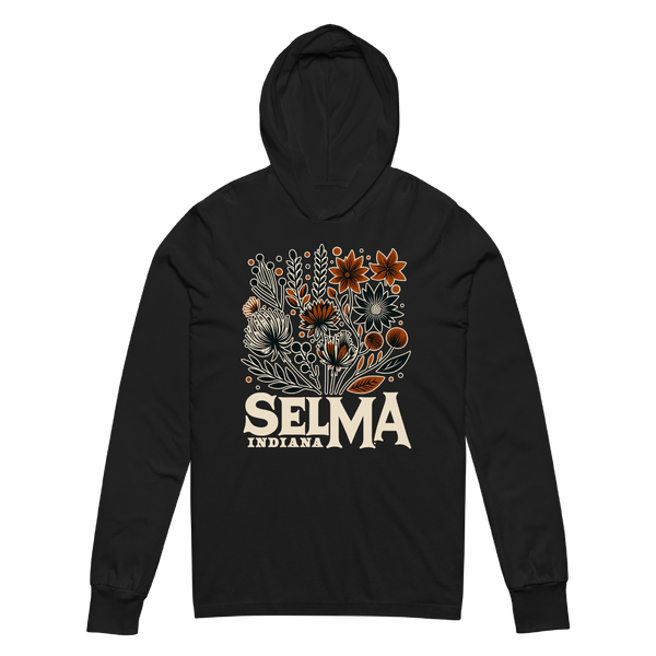 A mockup of the Selma Cottage Core Bouquet Hooded Tee