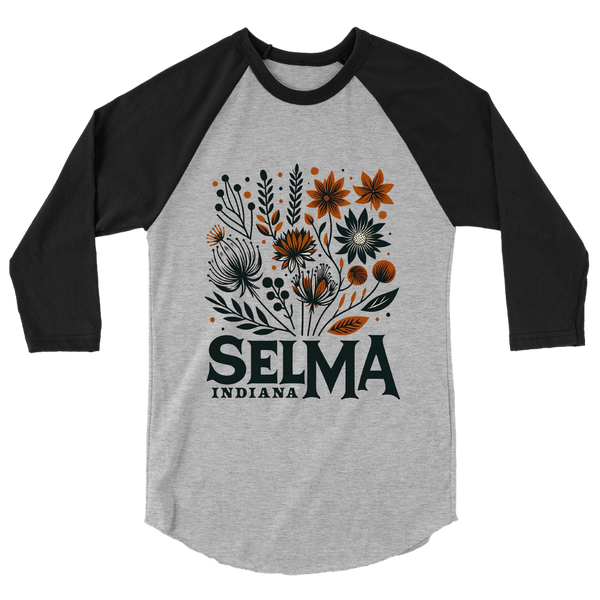 A mockup of the Selma Cottage Core Bouquet Raglan 3/4 Sleeve