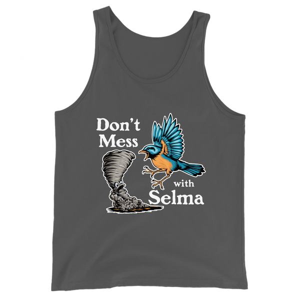 A mockup of the Don't Mess With Selma Bluebird Tornado Tank Top