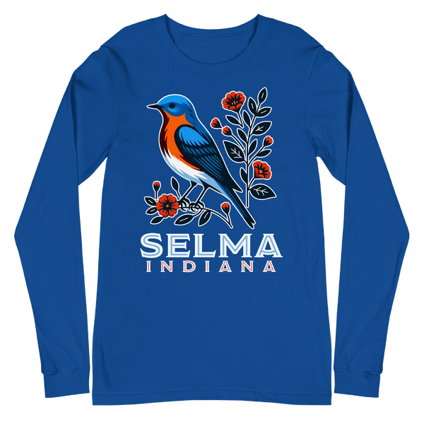 A mockup of the Selma Cottage Core Bluebird Long Sleeve Tee