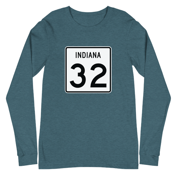 A mockup of the Indiana State Route 32 Long Sleeve Tee