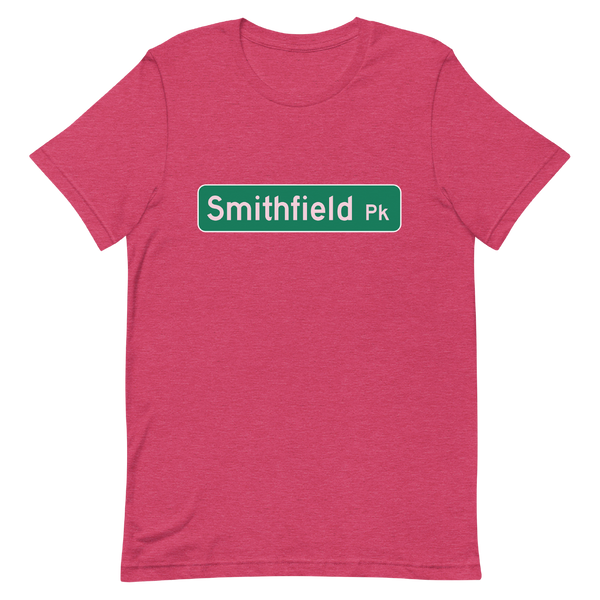 A mockup of the Smithfield Pike Street Sign Selma T-Shirt