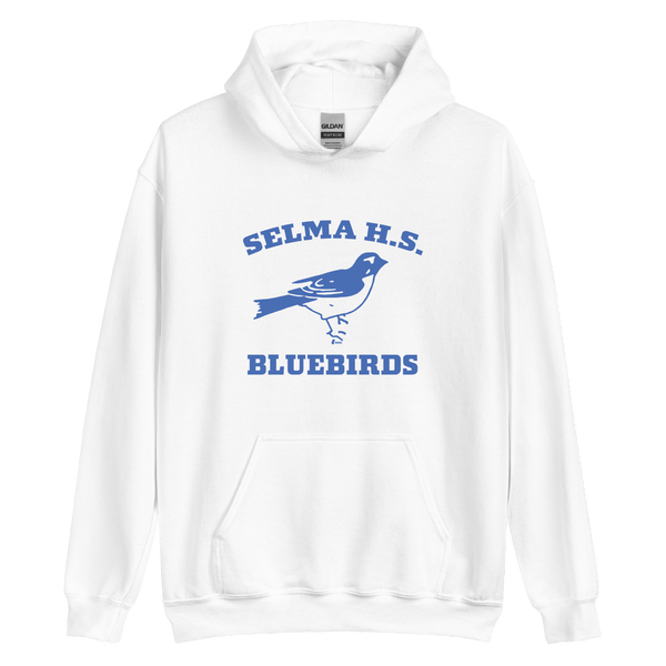 A mockup of the Selma High School Bluebirds Hoodie