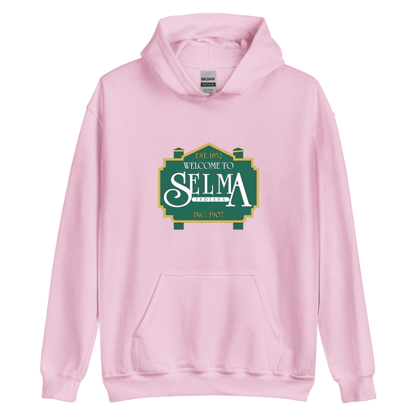 A mockup of the Welcome to Selma Sign Hoodie