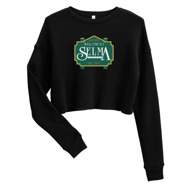 A mockup of the Welcome to Selma Sign Ladies Cropped Crewneck