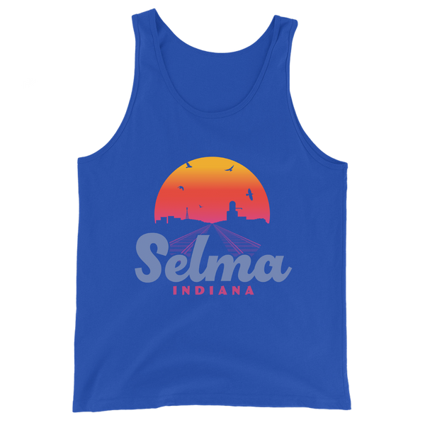 A mockup of the Selma Sunrise Skyline Tank Top