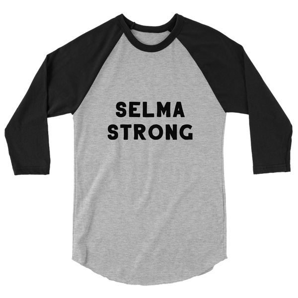 A mockup of the Selma Strong Raglan 3/4 Sleeve