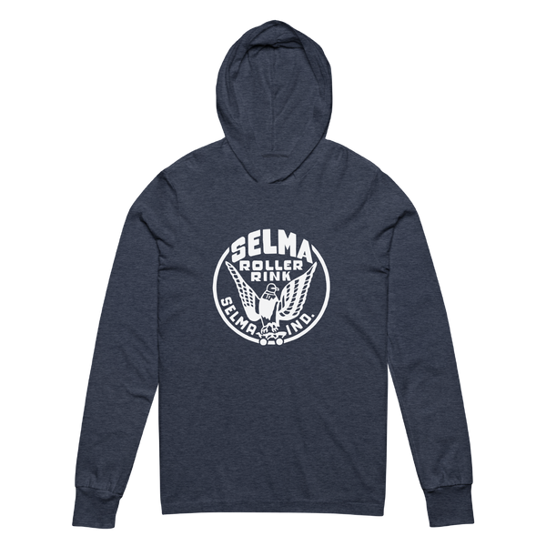 A mockup of the Selma Roller Rink Hooded Tee