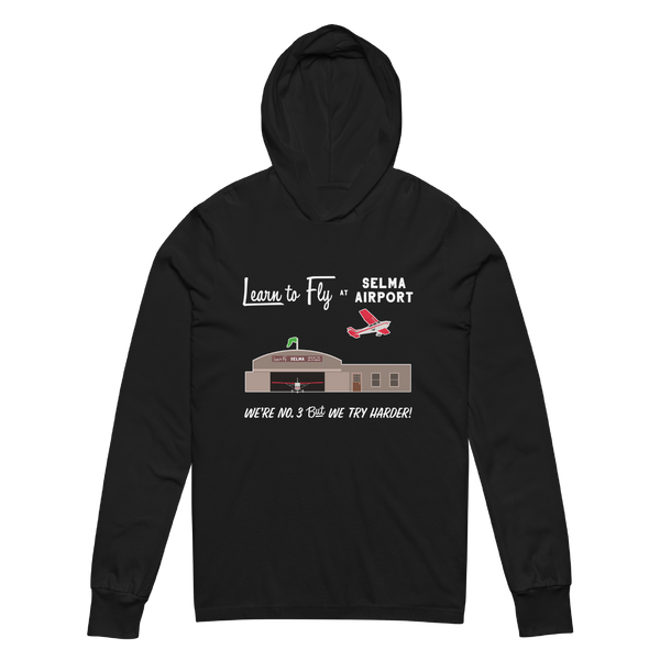 A mockup of the Selma Airport Hooded Tee