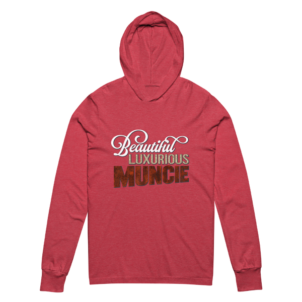 A mockup of the Beautiful Luxurious Muncie Blingly Title Hooded Tee