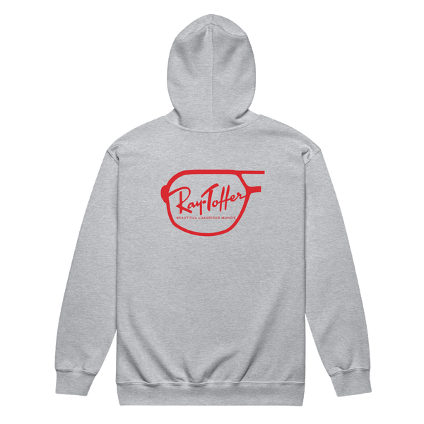 A mockup of the Ray Toffer Rayban Parody Zipping Hoodie