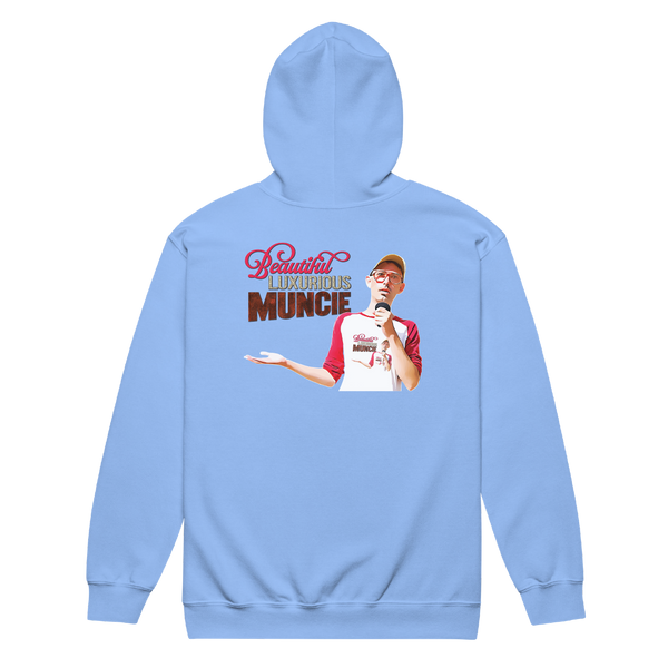 A mockup of the Ray Toffer's Endless Loop of Self Promotion Zipping Hoodie