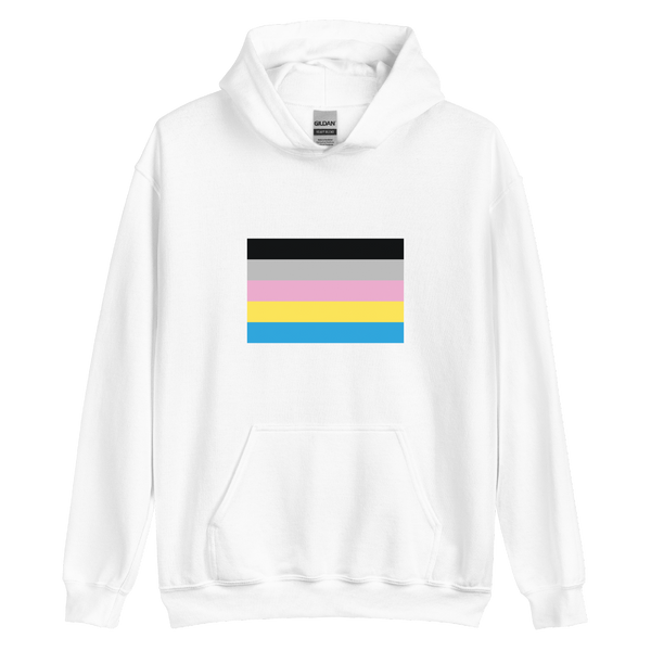 A mockup of the Polygender Pride Flag Hoodie