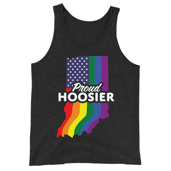 A mockup of the Proud Hoosier Rainbow US Tank Top