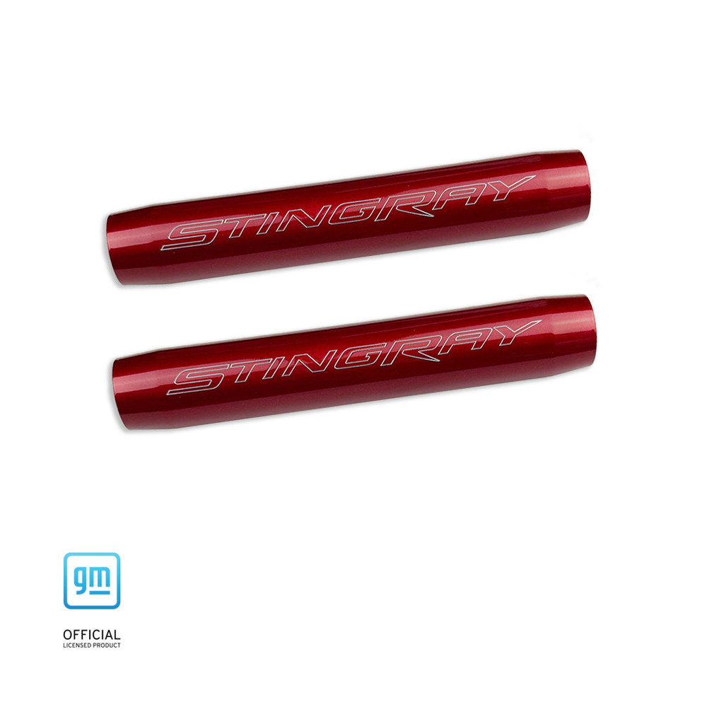 *In Stock* GBE Crystal Red 2014-Up Corvette Trunk Shock Covers with Engraved Stingray Font