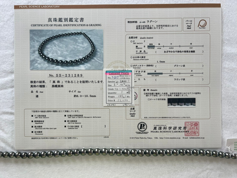 Necklace - Tahiti SS 8.0 - - 10.5mm - LAGOON RD 1 AAA/AA (DK GRN) - T-817