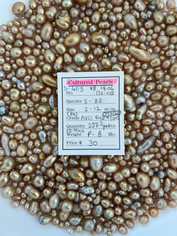 South Sea Natural Gold - 2 - - 12mm - (BH) PHILIPPINES GOLD KESHI (ALL SADELU) - <TAG> - S-403
