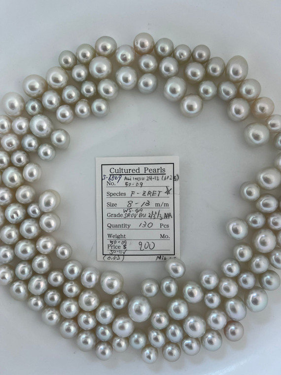 South Sea White - 8 - - 13mm - W/S-GY SROVBU 2/3+/3 AAA - <TAG> - S-6509