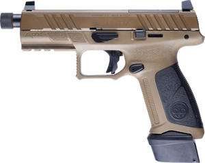 Left side profile of Beretta APX A1 Tactical FDE showing optic-ready slide and Picatinny rail.