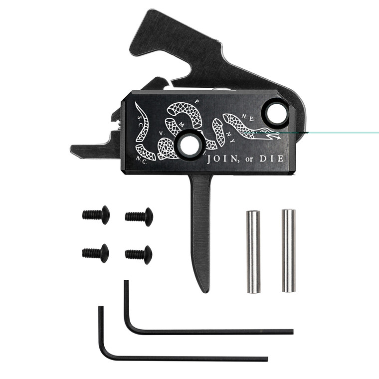 Rise Armament, Super Sporting Trigger, Join or Die, Flat Trigger, Anodized Finish, Black, Includes Anti-Walk Pins