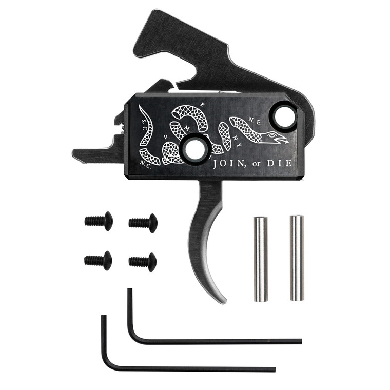 Rise Armament, Super Sporting Trigger, Join or Die, Curved Trigger, Anodized Finish, Black, Includes Anti-Walk Pins