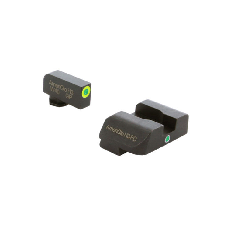 AmeriGlo, I-Dot, Single Dot, Night Sight, For Glock Gen 5 9/40, Green Front with Lumigreen Outline, Green Rear, Matte Finish, Black