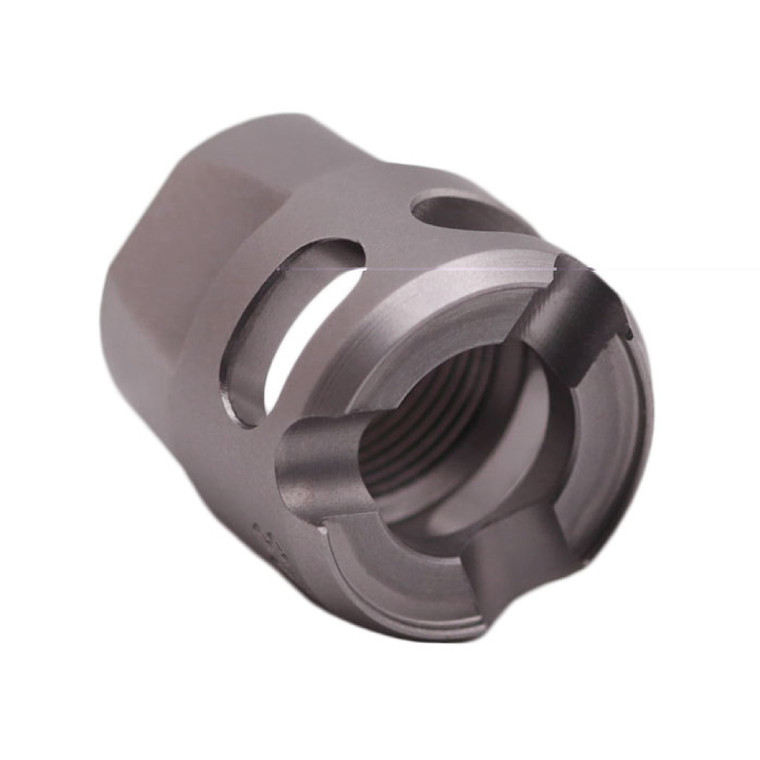 True Precision, Y-Micro Comp, Compensator, 9MM, Fits 1/2-28 Threads, Satin Finish, Stainless Steel
