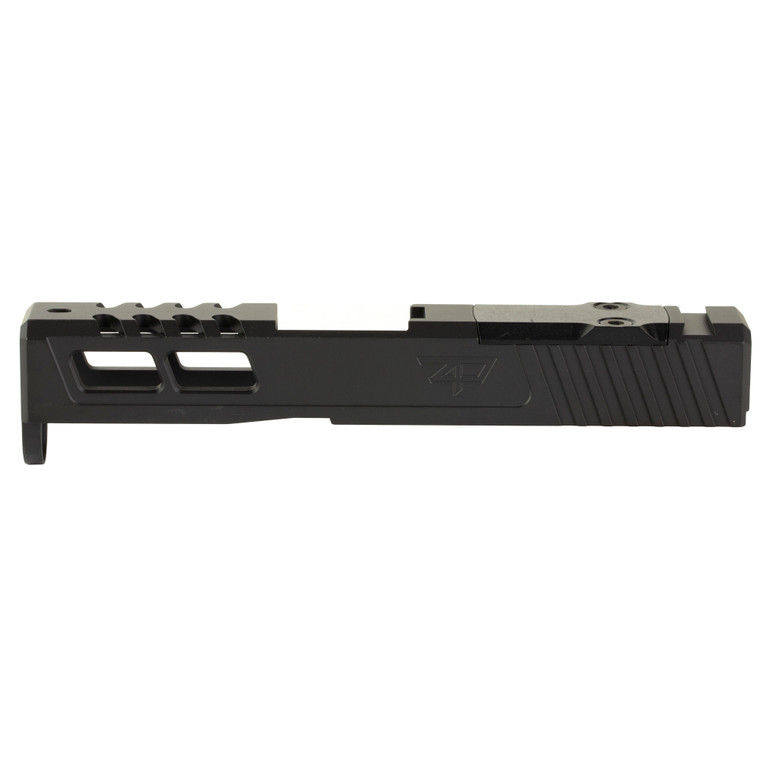 Zaffiri Precision, ZPS.2, Optics Ready Stripped Slide, RMSc Footprint, Lightening Cuts, Cerakote Finish, Armor Black, For Glock 43, Includes Black Anodized Optics Plate Cover and Screws