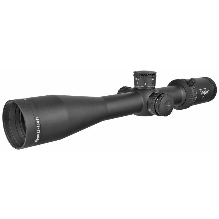 Trijicon, Credo 2.5-15x42mm Second Focal Plane Riflescope with Red MRAD Center Dot, 30mm Tube, Matte Black, Exposed Elevation Adjuster with Return to Zero Feature
