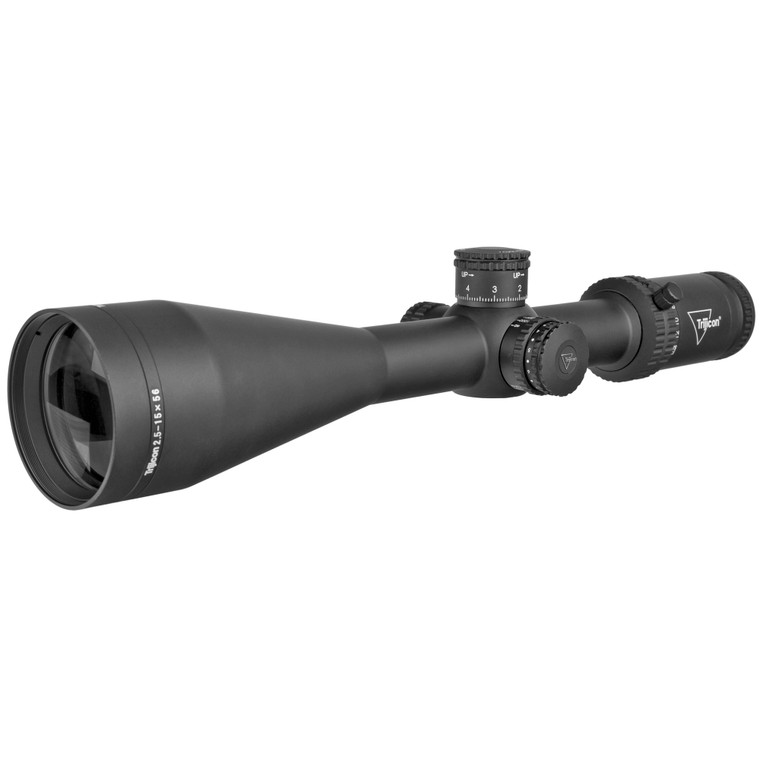 Trijicon, Credo 2.5-15x56mm Second Focal Plane Riflescope with Red MRAD Center Dot, 30mm Tube, Matte Black, Exposed Elevation Adjuster with Return to Zero Feature