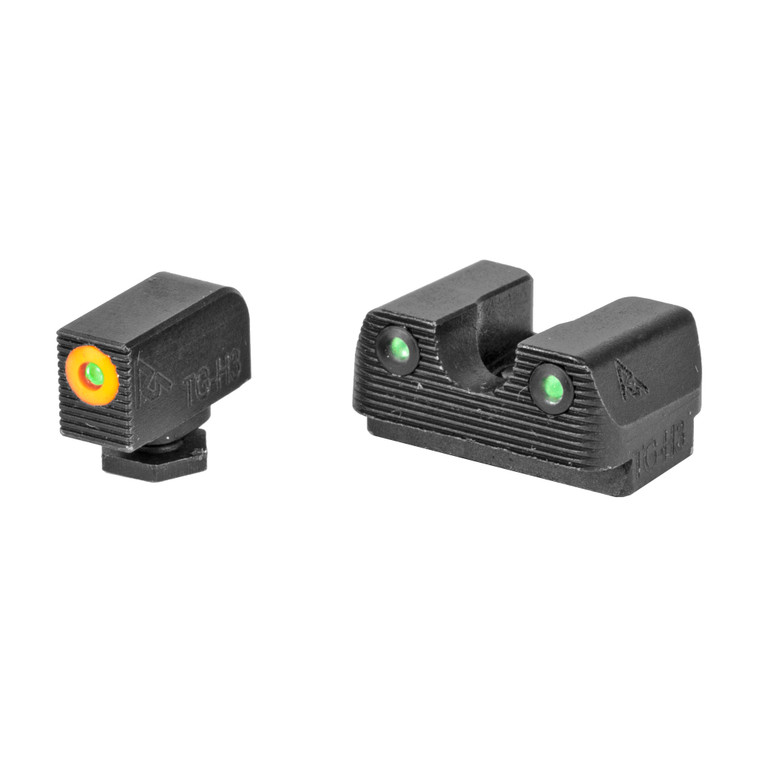 Rival Arms, Tritium 3 Dot Front/Rear Green Night Sight For Glock 42/43, Orange Front Sight Ring, Black Nitride Quench-Polish-Quench (QPQ) Finish