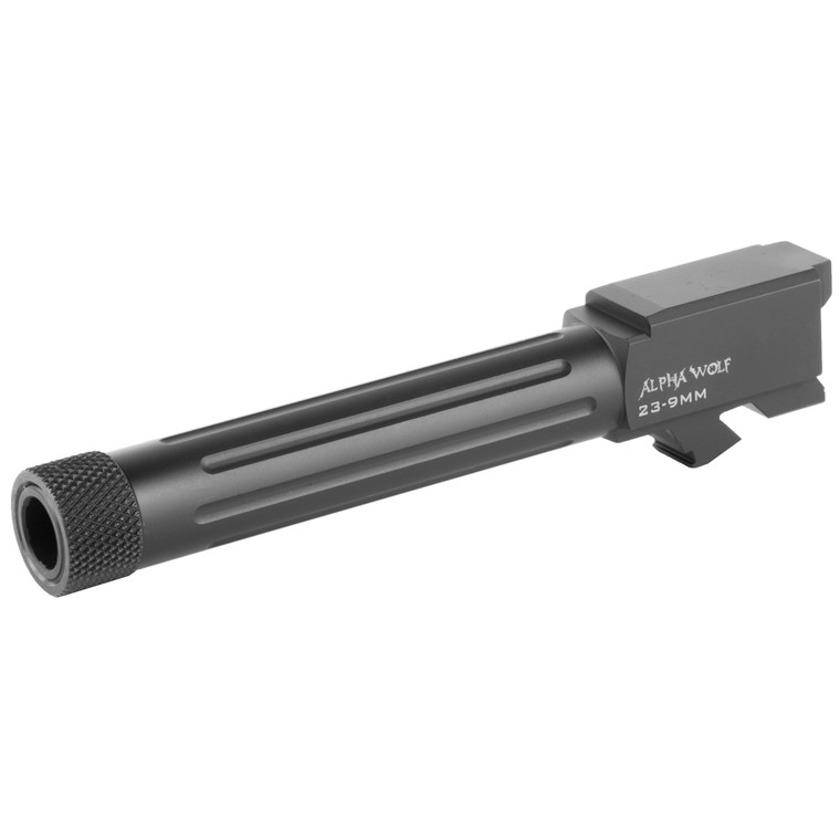 Lone Wolf Distributors, AlphaWolf Barrel, 9MM, Salt Bath Nitride Coated, Threaded/Fluted, 416R Stainless Steel, Conversion to 9mm Stock Length, For Glk 23/32