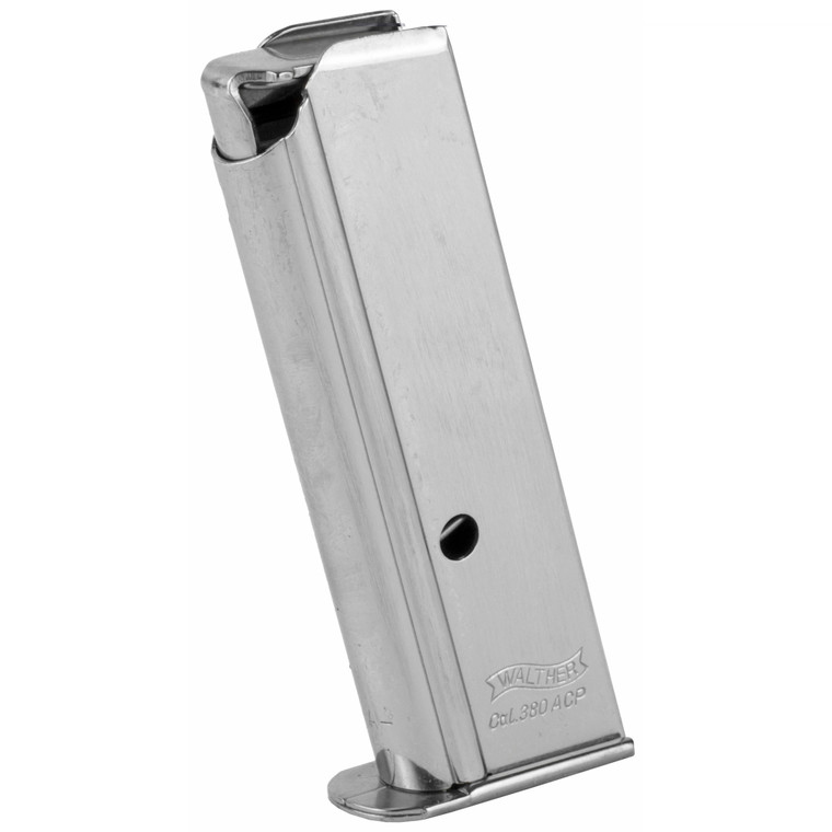 Walther, Magazine, 380ACP, 6 Rounds, Fits PPK, Nickel Finish