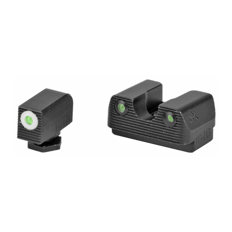 Rival Arms, Tritium 3 Dot Front/Rear Green Night Sight For Glock 42/43, White Front Sight Ring, Black Nitride Quench-Polish-Quench (QPQ) Finish