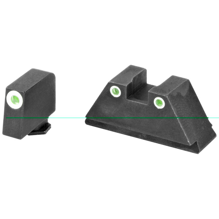 AmeriGlo, Tall Suppressor Series, 3 Dot Sights for All Glocks, Green with White Outline, Front and Rear Sights